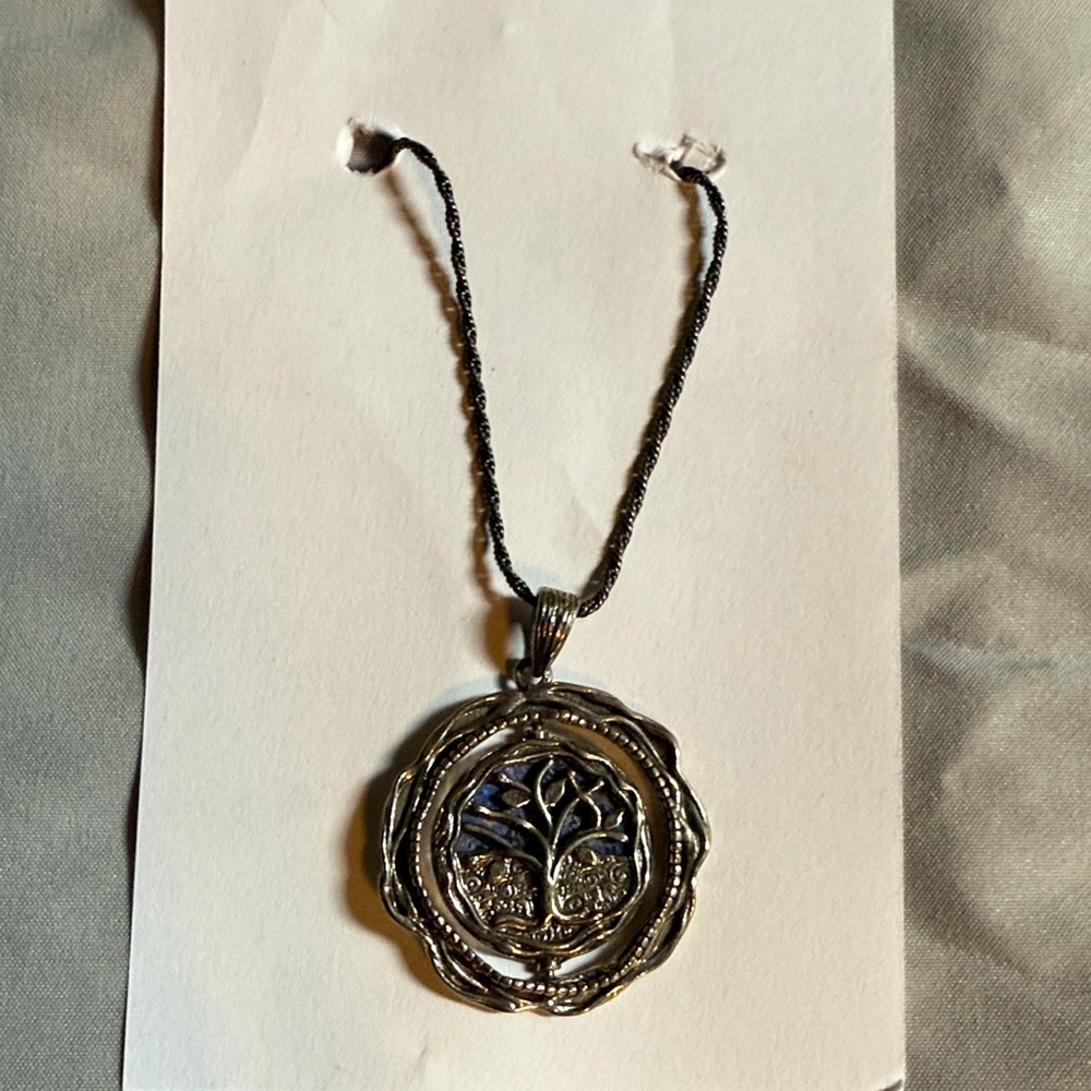 Silver Tree of Life Pendant and Blue Abalone Necklace